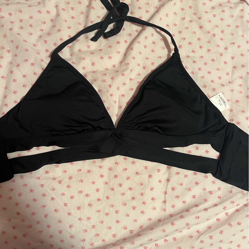 Black bikini tie, top with side, cut outs size large